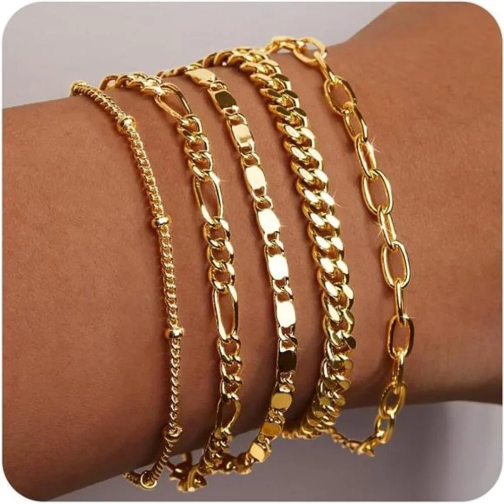 Gold Bracelets for Women Trendy,14K Real Gold Plated Dainty Stackable Paperclip